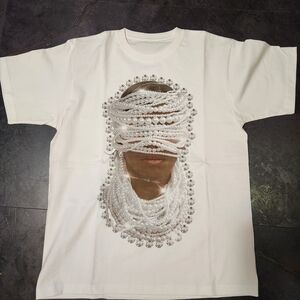 White Graphic T-Shirt with Pearl Design